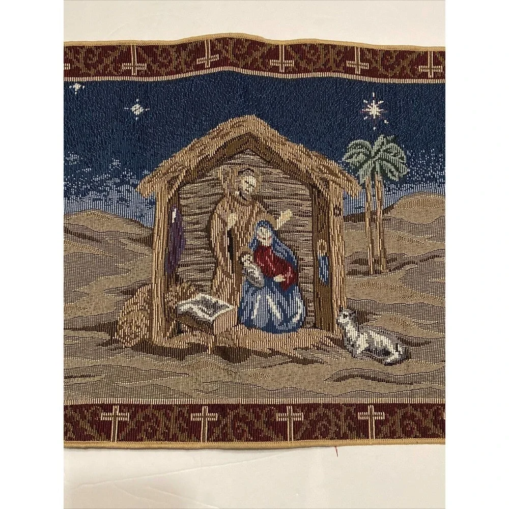 HOLY FAMILY Christmas Nativity Three Wise‎ Men Jesus TAPESTRY TABLE RUNNER 13x53